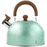 Xafrstyu Moderne Wasserkessel Induktion, 2/3L Wooden Wasserkessel Induktion, Edelstahl Pfeifkessel, Edelstahl Teekessel, Cool-Touch-Griff für Tee Kaffee, GlasKeramikherd (Grün,2 L)