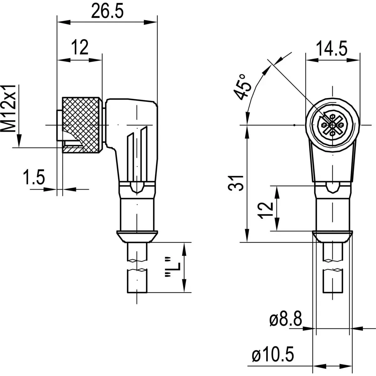 Sensopart Winkel -5000- L4-5m-W-PUR F 4p