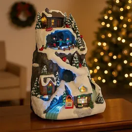 Wellhome Weihnachtsdorf zur Dekoration mit LED-Lichtern und Bewegung 19,6x17,7x30,1cm