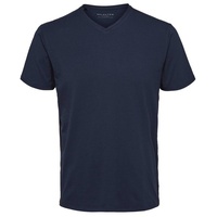 Selected Homme Herren V-Neck Kurzarm T-Shirt SLHNEWPIMA Regular Fit Blau L