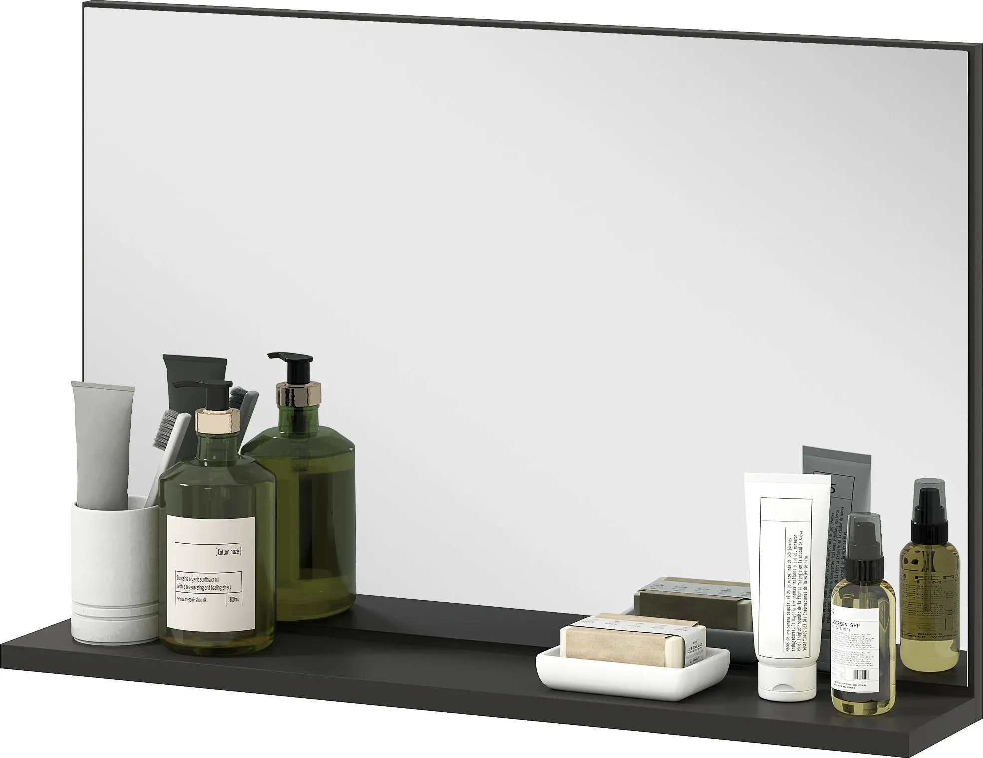 kleankin Badezimmerspiegel mit Regal an der Wand, moderner Multifunktions-Badezimmerspiegel für Badezimmer, Schlafzimmer und Flur, 60x12x40 cm, Schwarz   Aosom