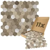 Dalsys Selbstklebende Fliesen 0,88 m2 11 Stück Hexagon Beige Silber