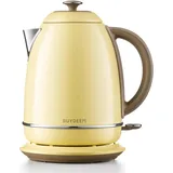 BUYDEEM K640E Electric Kettle Retro, Stainless Steel, 1.7L, 2000W, Lime water filter, BPA-Free, Auto Shut-Off, Dry Protection,Mellow Yellow