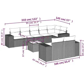 vidaXL 9-teiliges Gartensofa-Set mit Kissen schwarz