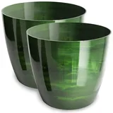 PECZEKO Blumentopf glänzender, Pflanzkübel aus Übertopf Kunststoff Dekorativer Topf für, groß und klein Pflanzen, 2er-Set blumenkübel, blumenkübel kräutertopf, (2 Pack) Grün, ø 14 cm