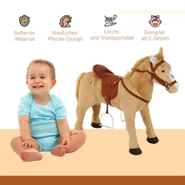 Homcom Reitpferd Spielpferd Plüschpferd Spielpferd für Kinder Stehpferd mit Sound Beige