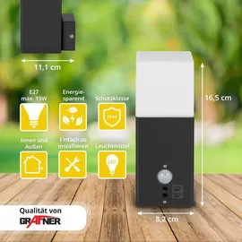 Grafner Aluminium Wandlampe schwarz, mit Bewegungsmelder, IP44, E27 Fassung, Wandleuchte schwarz eckig anthrazit