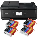 IC-Office TR7650 Farbtintenstrahl Multifunktionsdrucker 4-in-1 (Drucken, Kopieren, Scannen, Faxen, ADF, WLAN, AirPrint) schwarz + 20 XXL Tintenpatronen