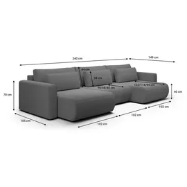petits-meubles U-sofa 4-sitzig umbaubar Truhe Evy Grau