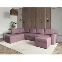 Mid.you Wohnlandschaft Termoli, Rosa, Kunststoff, 4-Sitzer, Füllung: Schaumstoff, Ottomane links, U-Form, 297x212 cm, Made in EU, Liegefunktion, Rücken echt, Wohnzimmer, Sofas & Couches, Wohnlandschaften, Wohnlandschaften in U-Form