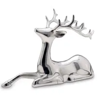Große Liegende Silber Deko Rentier Figur & Geweih - Weihnachten Wildfigur 25 cm