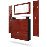 Vladon Malea Garderobe 180x180x23 cm Schwarz matt/Bordeaux Hochglanz