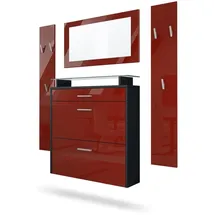 Vladon Malea Garderobe 180x180x23 cm Schwarz matt/Bordeaux Hochglanz
