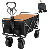 Bollerwagen faltbar Handwagen Stoff Bollerwagen Faltbarer mit Bremse Trolley Freistehender Transportwagen Gartenwagen mit Klapptafel und Verstellbaren Schiebegriffen, belastbar bis 150kg