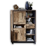 Stella Trading Prato Highboard in Alpine Lodge Optik - ausdrucksstarkes Highboard mit viel Stauraum für Ihren Wohnbereich - 100 x 146 x 38 cm (B/H/T)