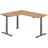 bümö Eckschreibtisch Nussbaum, graphit Holzwerkstoff, Nachbildung,Nussbaum, Rechteckig, 180x74x160 cm FSC Mix, Arbeitszimmer, Schreibtische, Eckschreibtische