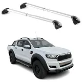 Aurilis OMAC Dachträger Gepäckträger für Ford Ranger 2012-2025 4 türige Alu Silber 2 tlg ABE (2-St), Wasserbeständig,Abnehmbar,Multifunktional,Leichtgewichtig grau|silberfarben