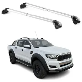 Aurilis OMAC Dachträger Gepäckträger für Ford Ranger 2012-2025 4 türige Alu Silber 2 tlg ABE (2-St), Wasserbeständig,Abnehmbar,Multifunktional,Leichtgewichtig grau|silberfarben