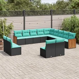 vidaXL Gartensofa-Set mit Kissen, schwarzes Polyrattan
