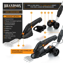 Brandson Akku-Strauchschere inkl. Teleskopstange 90-130 cm, Ladegerät und 2000 mAh