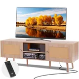 Vevor Rattan-TV-Ständer, 165cm Fernseher, Boho-TV-Schrank Fernsehschrank Eiche