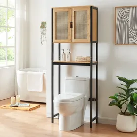 [en.casa] Tervola Toilettenschrank 63 x 172 x 27 cm Schwarz/Bambus