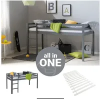 Homestyle4u Kinderbett 90x200 mit Lattenrost in Grau 2256