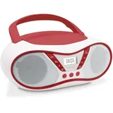MOOOV 477411 Tragbarer CD-Player mit Radio, USB, Lautsprecher - Mini Kofferradio für Kinder & Senioren, Retro Design, MP3 - Ideal für Küche & Kinderzimmer - Netzbetrieb oder Batterien - Rot