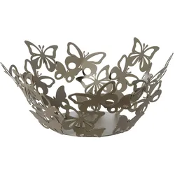 Kleines Farfalloso-Mittelstück Ø31 cm aus beigem perforiertem Eisen. Modernes Design mit Schmetterlingen, elegante Tischdekoration, hergestellt in Ita