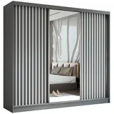 AX Living Schwebetürenschrank, Grau, Weiß, Kunststoff, Teilmassiv,Kiefer, Rechteckig, 240x216x61 cm, Hergestellt in Europa, FSC Mix, Reach, Schlafzimmer, Kleiderschränke, Schwebetürenschränke