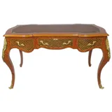 Casa Padrino Barock Schreibtisch Braun / Messingfarben 160 x 70 x H. 80 cm - Handgefertigter Massivholz Bürotisch mit 3 Schubladen und massiven Metallapplikationen - Barock Büro Möbel