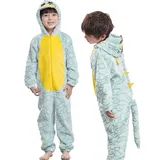 IKALI Dino Kostüm für Kinder, Dinosaurier Onesie Jungen Mädchen Dragon Hoodie Jumpsuit Karneval Fasching Grün Outfit 8-10 Jahre