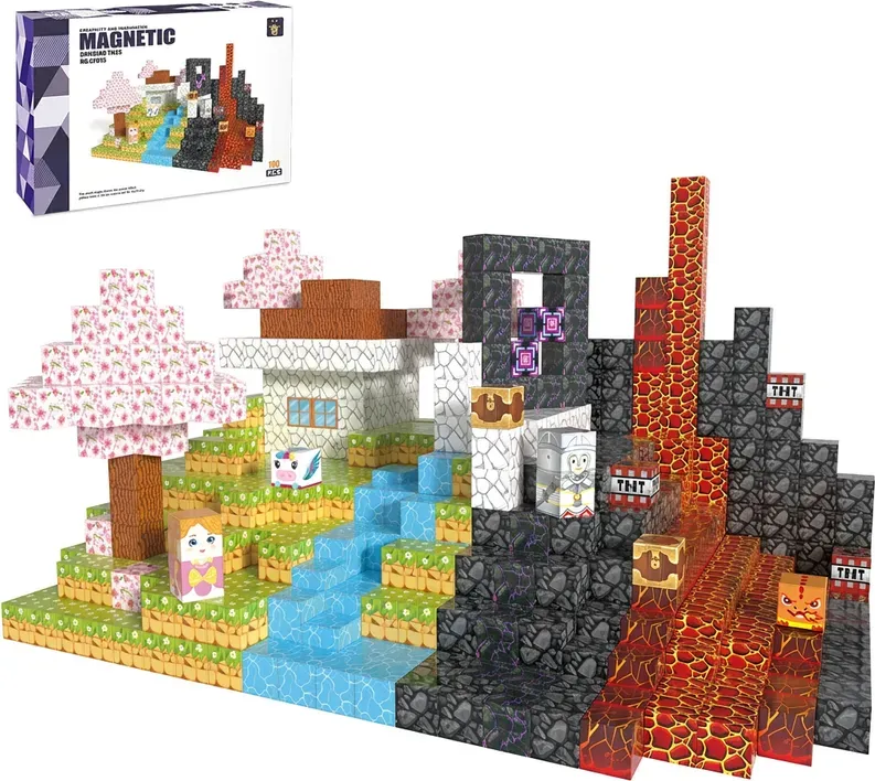 XINQIYUAN Magnetbaustein Set 100tlg, Lernspielzeug für Kinder, ABS Material, kompatibel mit 2,5 cm Sets [Farbmix – Nur Farben aus Hauptbild]