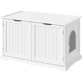Yaheetech Katzenschrank mit großem Stauraum, Katzenhaus mit Einzeltür, Verdecktes Katzenklo katzentoilette XXL Katzenkommode Holz Weiß