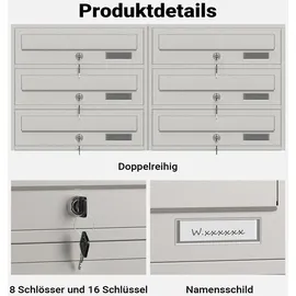 Wiltec 8er Briefkastenanlage Edelstahl weiß