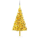 vidaXL Künstlicher Weihnachtsbaum mit LEDs & Kugeln Golden 180 cm PET