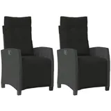 vidaXL Gartensessel mit Fußteil 2 Stk. Verstellbar Schwarz Poly Rattan