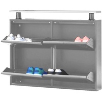 Neuer Slim2+2 Schuhschrank mit 4 Türen horizontal, grau, mit nützlicher Ablagefläche | Für bis zu 12 Paar Schuhe| Slim Schuhschrank sind aus Metall und 15 Jahre garantiert; Innen- und Außenbereich