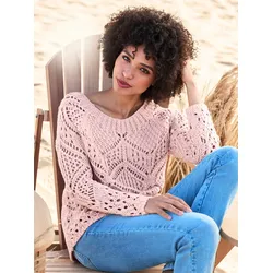 Strickpullover HEINE "Pullover", Damen, Gr. 42, beige (puder), 82% Polyacryl, 18% Wolle, unifarben, Langarm, Pullover