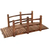 Goplus Holzbrücke aus Tannenholz, Gartenbrücke bis 100 kg, Teichbrücke Braun, Zierbrücke mit Geländer, 150x67x55cm (braun)