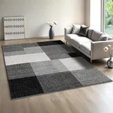 Mia ́s Teppiche Modena - Moderner Kurzflor Teppich, Wohnzimmer & Schlafzimmer, weich & pflegeleicht, geometrische Muster, Kariert, Grau, 160 x 220 cm
