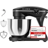 KLAMER Küchenmaschine 1800W, Knetmaschine mit 6 Liter Edelstahl Schüssel, 10 Geschwindigkeitsstufen mit Timer, Rührbesen, Knethaken, Schneebesen und Spritzschutz