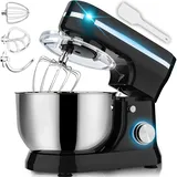 Retoo Küchenmaschine 3 in 1 mit Edelstahl-Schüssel 6 L 2000 W, 6 Stufen, Planetenrührwerk, Schneebesen Rühr- & Knethaken, Spritzschutz, Rührmaschine mit Mixer, Knetmaschine, Teigmaschine, Geräuscharm