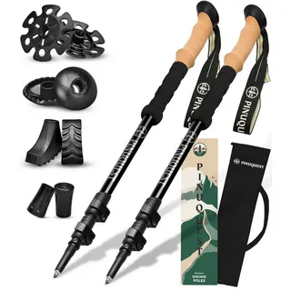 PINUQUEST Trekking-Stöcke Wanderstöcke mit 4 Aufsätzen (2 St), Teleskopstock Nordic Walking mit Aufbewahrungsbeutel, leicht, schwarz schwarz