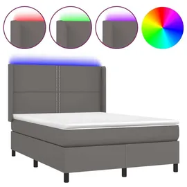 vidaXL Boxspringbett mit Matratze & LED Grau 140x200 cm Kunstleder