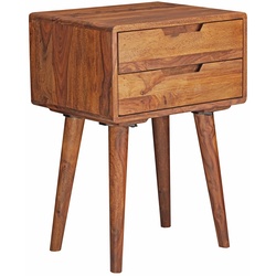 KADIMA DESIGN Massivholz Nachtkästchen im Landhaus-Stil, Sheesham, 47x66x36 cm, 2 Schubladen