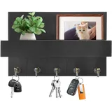 BRISKORE Schlüsselbrett Holz mit Ablage Schlüsselhalter Wand mit 5 Schlüsselhaken Modern Schlüsselboard Schwarz Key Holder Wall Keyholder Schlüsselablage für Eingang Flur Schlafzimmer Wohnzimmer