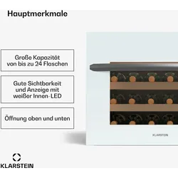 Klarstein Vinsider 24 Built-In Uno Weinschrank | 24 Flaschen | Integrierbar | LED | Weiße Glastür Weiß