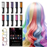 Haarkreide für Mädchen Set Mit 10 Auswaschbare Farben & 5 Haargummis, Temporäre Haar Kreide Kamm für Kinder - Ideal für Halloween, Weihnachten, Geburtstage, Sicher und Farbenfroh