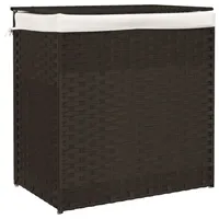 vidaXL Wäschekorb mit 2 Fächern Dunkelbraun 53x35x57 cm Poly Rattan